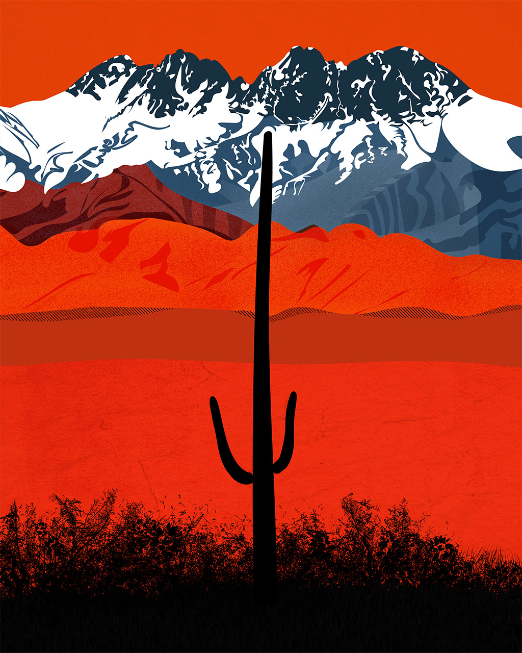 illustration of Four Peaks covered in snow.